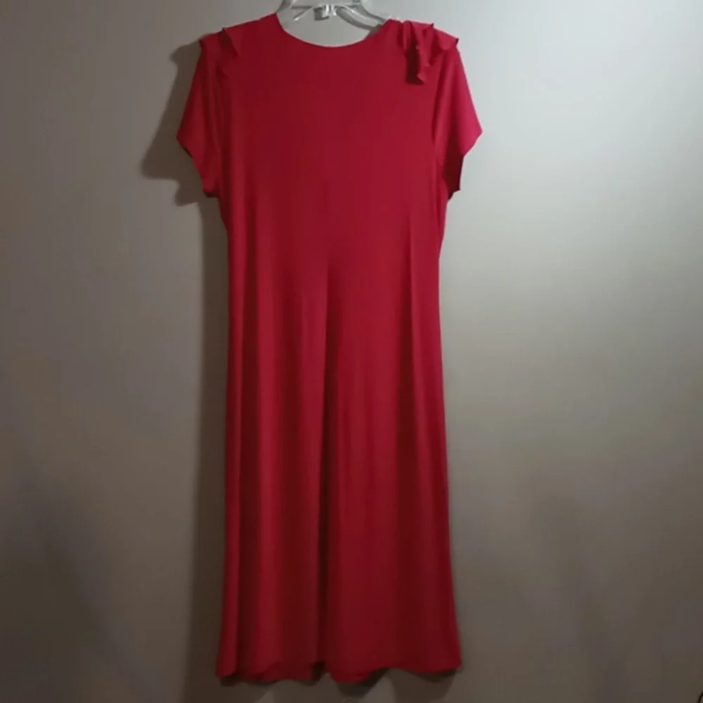 Sere Nade Red V Neck Knot and Ruffle Dress L - Picture 2 of 5
